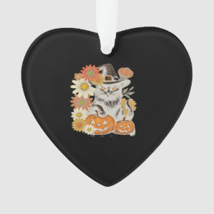 Boho Floral Fall Black Cat Halloween Essential T-S Ornament