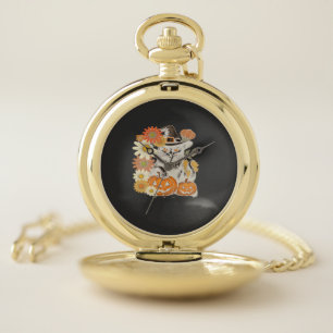 Boho Floral Fall Black Cat Halloween Essential T-S Pocket Watch