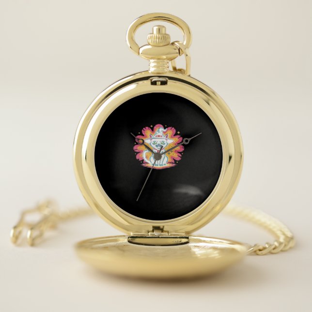 Boho Floral Fall Black Cat Halloween Essential T-S Pocket Watch (Inside)
