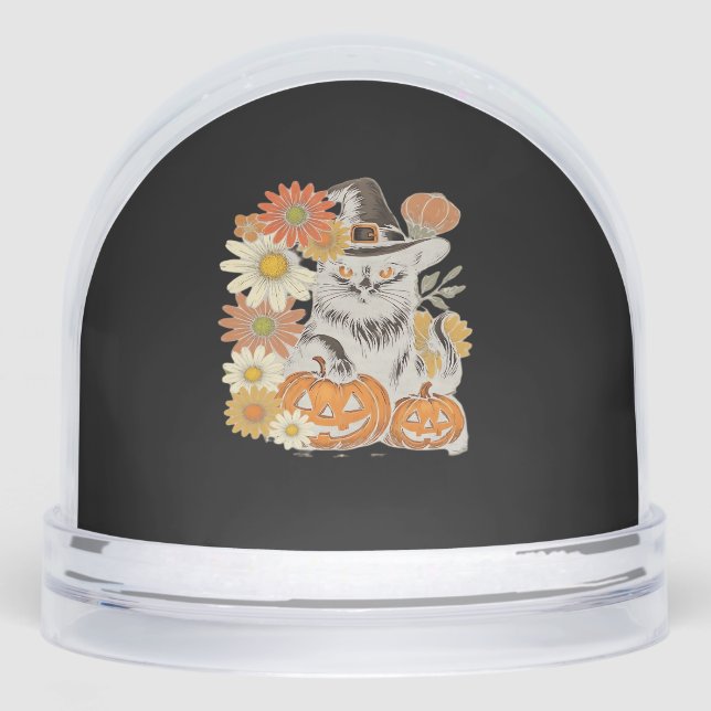 Boho Floral Fall Black Cat Halloween Essential T-S Snow Globe (Front)