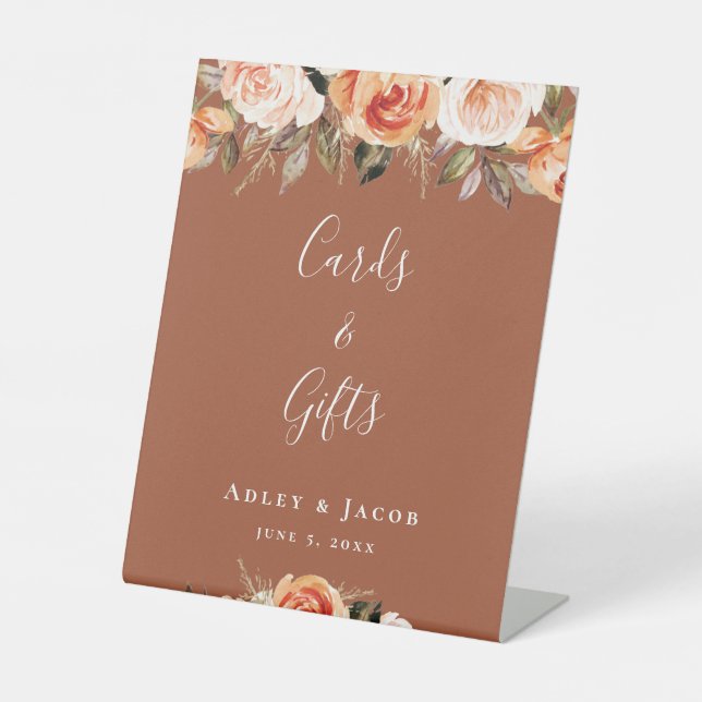 Boho Floral Fall Cards and Gifts Wedding Custom Pedestal Sign (Front)