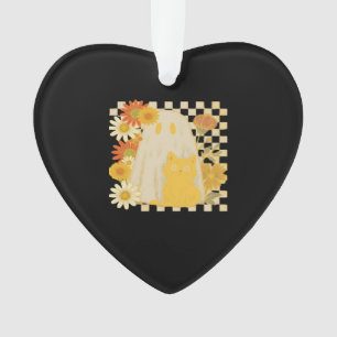 Boho Floral Fall Ghost and Black Cat Halloween Fal Ornament