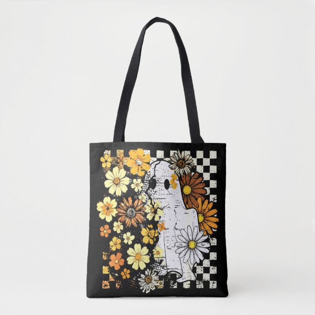 Boho Floral Fall Ghost Thanksgiving Autumn Vibes  Tote Bag (Front)