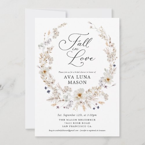 Boho Floral Fall in Love Bridal Shower Invitation