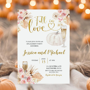 Boho Floral Fall In Love Pumpkin Engagement Party Invitation