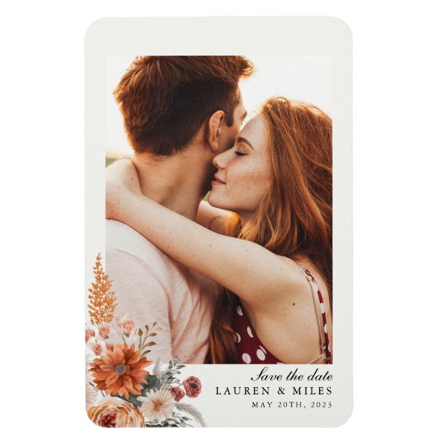 Boho Floral Fall Save The Date With Photo Magnet (Vertical)