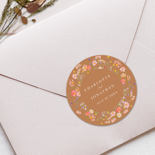 Boho Floral Fall Wedding Classic Round Sticker
