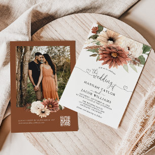 Boho Floral Fall Wedding QR Code RSVP Invitation