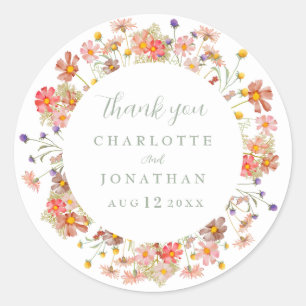 Boho Floral Fall Wedding Thank You  Classic Round Sticker