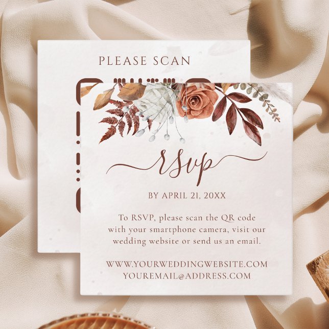 Boho Floral Fall Wedding Website QR Code RSVP Enclosure Card (Creator Uploaded)