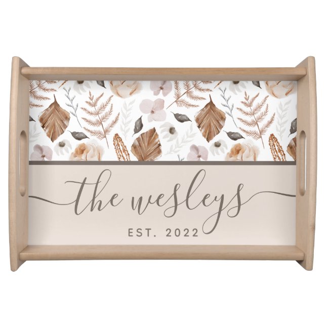 Boho Floral Family Name Serving Tray (Front)