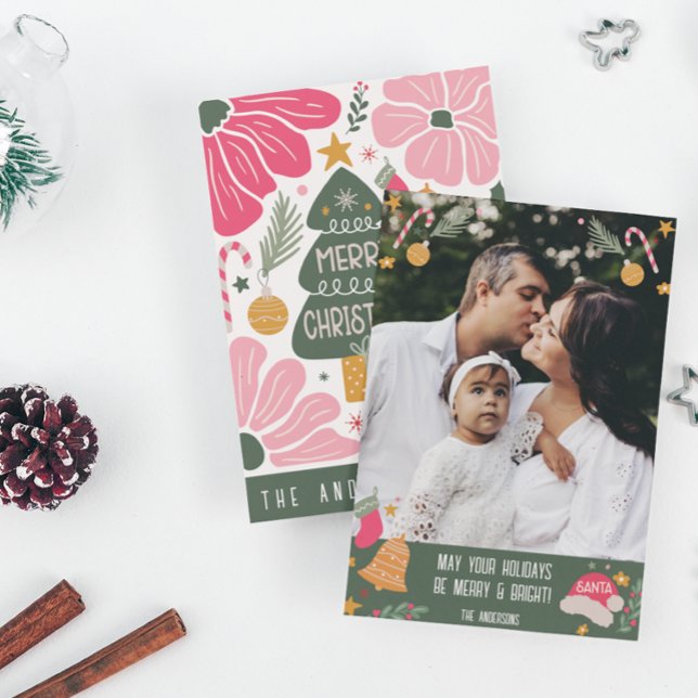 Boho Floral Family Photo Christmas Card  (Creator Uploaded)