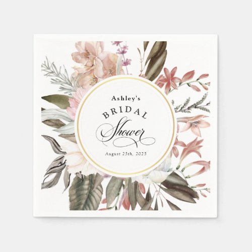 Boho Floral Fantasy Watercolor Bridal Shower Napkins