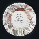 Boho Floral Fantasy Watercolor Bridal Shower Paper Plates<br><div class="desc">This wonderfully feminine and unique boho style bridal shower paper plate has a sumptuous neutral color palette in beige, green, peach, and tinges of pink and terracotta along with burgundy marsala accent florals. The lovely watercolor elements have a nature-inspired organic appeal. A round frame with gold accent adds elegance to...</div>