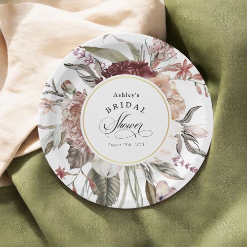 Boho Floral Fantasy Watercolor Bridal Shower Paper Plates