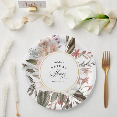 Boho Floral Fantasy Watercolor Bridal Shower Paper Plates