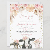 Boho floral farm girl baby shower invitation
