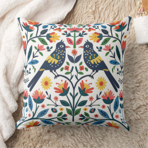 Boho Floral Fauna Pattern Reversible Throw Pillow
