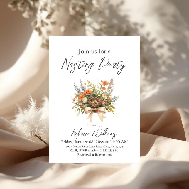 Boho Floral Feather Your Nest Bow Baby Shower Invitation (Creator Uploaded)