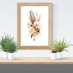 Boho Floral Feathers Botanical Watercolor Wall Art