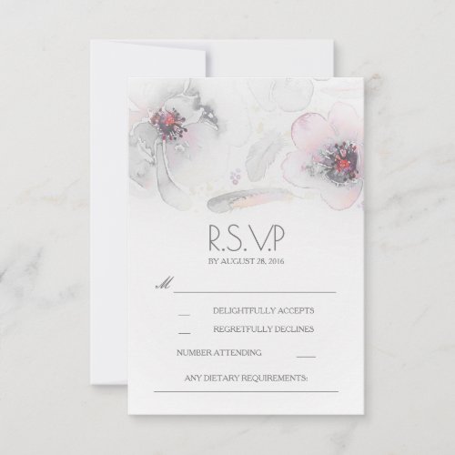 Boho Floral Feathers Watercolor Grey RSVP Card - Dusty grey and blush watercolor flowers and bohemian feathers wedding RSVP cards