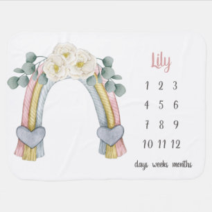 Boho Floral Fiber Rainbow Milestone Baby  Blanket