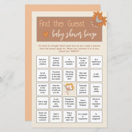 Boho Floral Find the Guest Baby Shower Ice Breaker