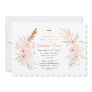 Boho Floral First Holy Communion Invitation
