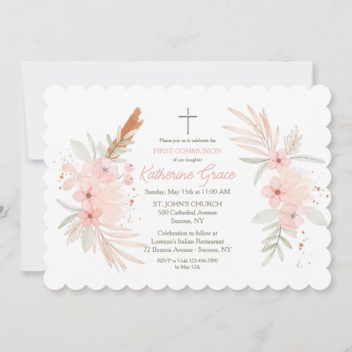Boho Floral First Holy Communion Invitation