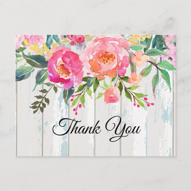 boho floral, flower birthday Postcard thank you (Front)