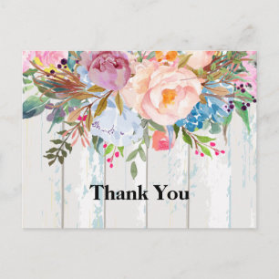 boho floral, flower birthday thank you card