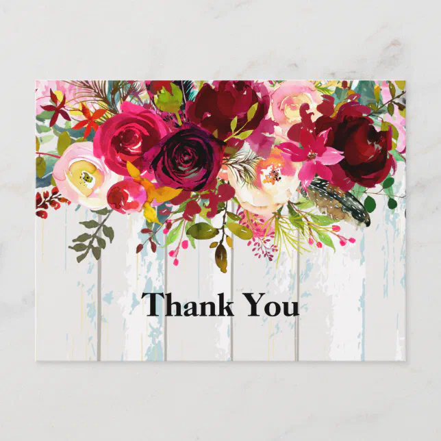 Boho Floral, Flower Birthday Thank You Invitation Postcard | Zazzle