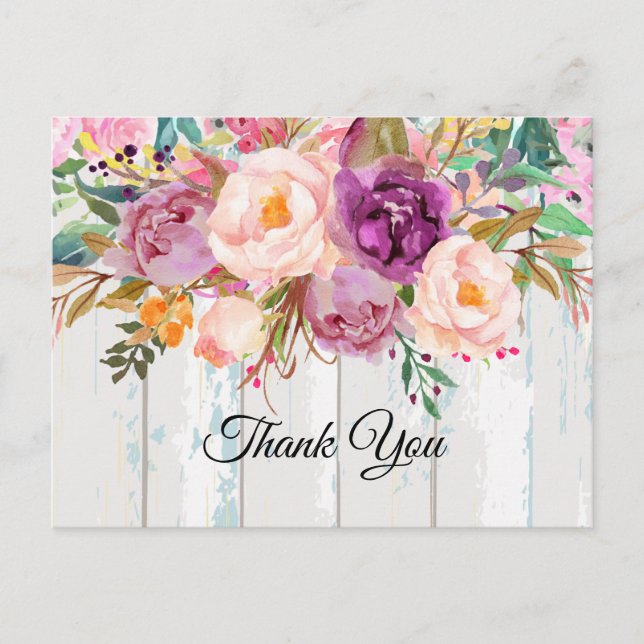 boho floral, flower thank you card (Front)