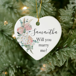 Boho Floral Flower Will You Marry Me Proposal Ceramic Ornament