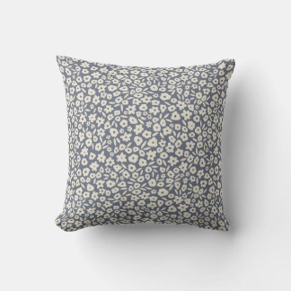 Boho Floral Flowers in Blue Erin Kendal Throw Pillow