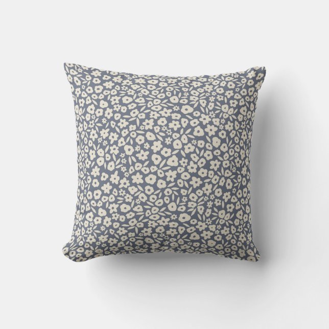 Boho Floral Flowers in Blue Erin Kendal Throw Pillow (Front)