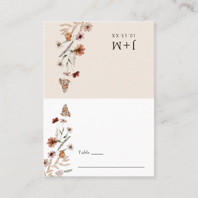 Boho Floral Folded Place Card (Front)