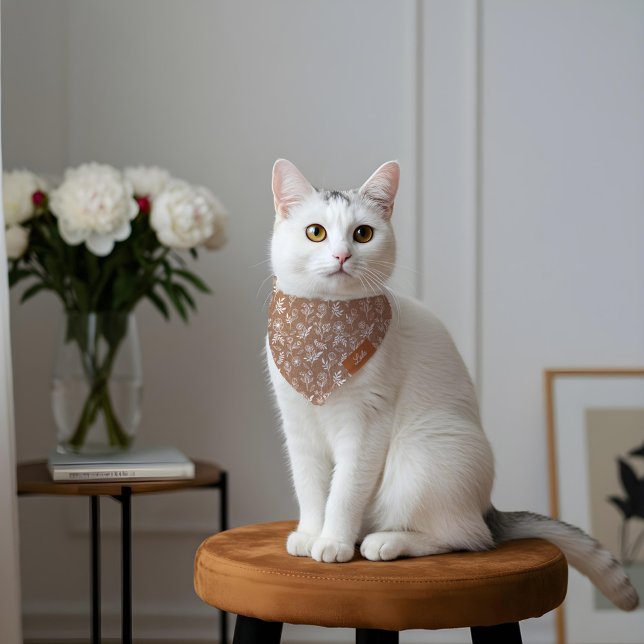 Boho Floral & Foliage Brown Beige Personalize Pet Bandana Collar (Boho Floral & Foliage Brown Beige Personalize Pet Bandana Collar)