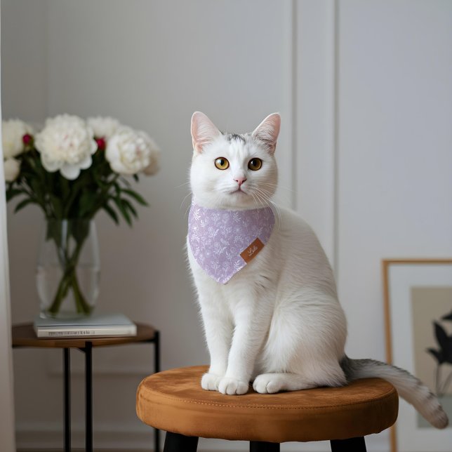 Boho Floral & Foliage Violet Purple Personalize Pet Bandana Collar (Boho Floral & Foliage Violet Purple Personalize Pet Bandana Collar)