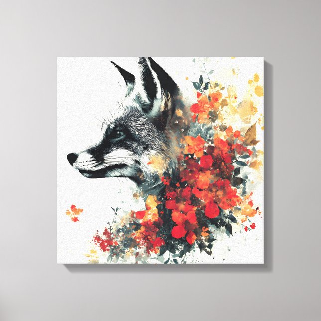 Boho Floral Fox Wildlife Nature Canvas Print (Front)
