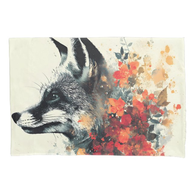Boho Floral Fox Wildlife Nature Pillow Case (Front)
