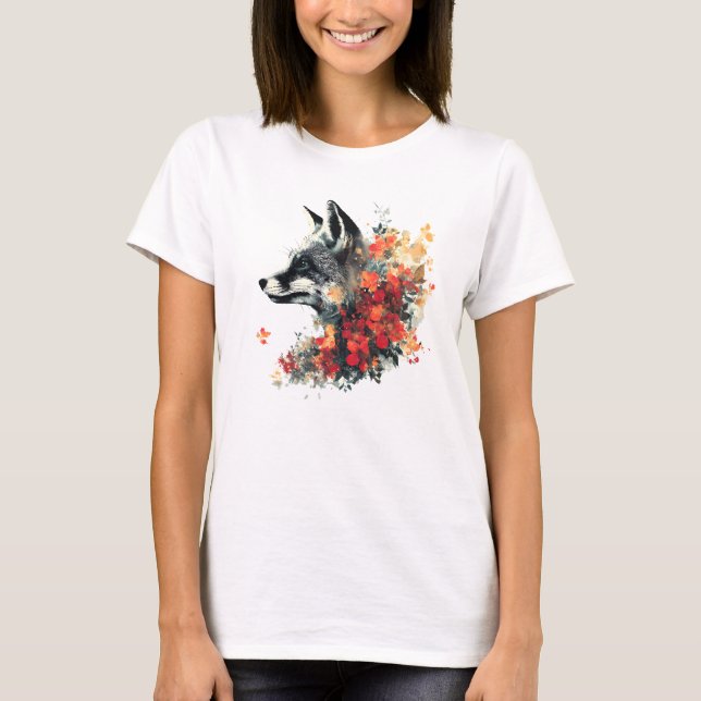 Boho Floral Fox Wildlife Nature T-Shirt (Front)