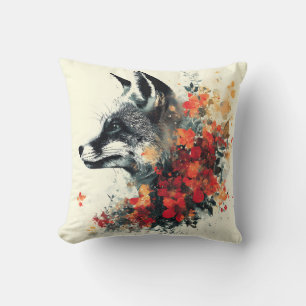 Boho Floral Fox Wildlife Nature Throw Pillow