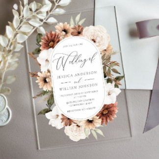 Boho Floral Frame Acrylic Wedding Invitation