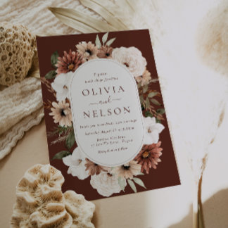 Boho Floral Frame Elegant Wedding Invitation