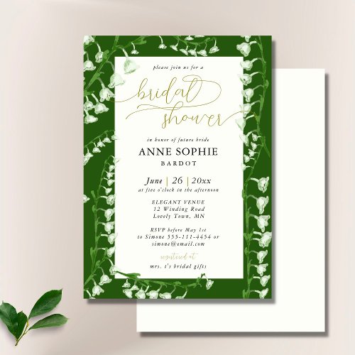 Boho Floral Frame Lily Valley Gold Bridal Shower Invitation