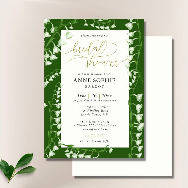 Boho Floral Frame Lily Valley Gold Bridal Shower Invitation (Creator Uploaded)