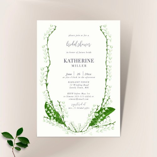 Boho Floral Frame Lily Valley Green Bridal Shower Invitation