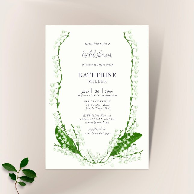 Boho Floral Frame Lily Valley Green Bridal Shower Invitation (Creator Uploaded)