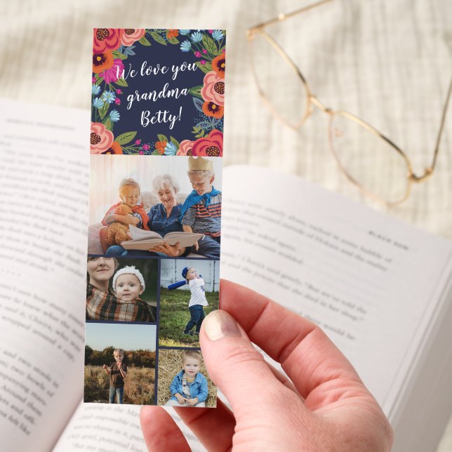 Boho Floral Frame Love Grandma Photo Collage Bookmarks (Hand)